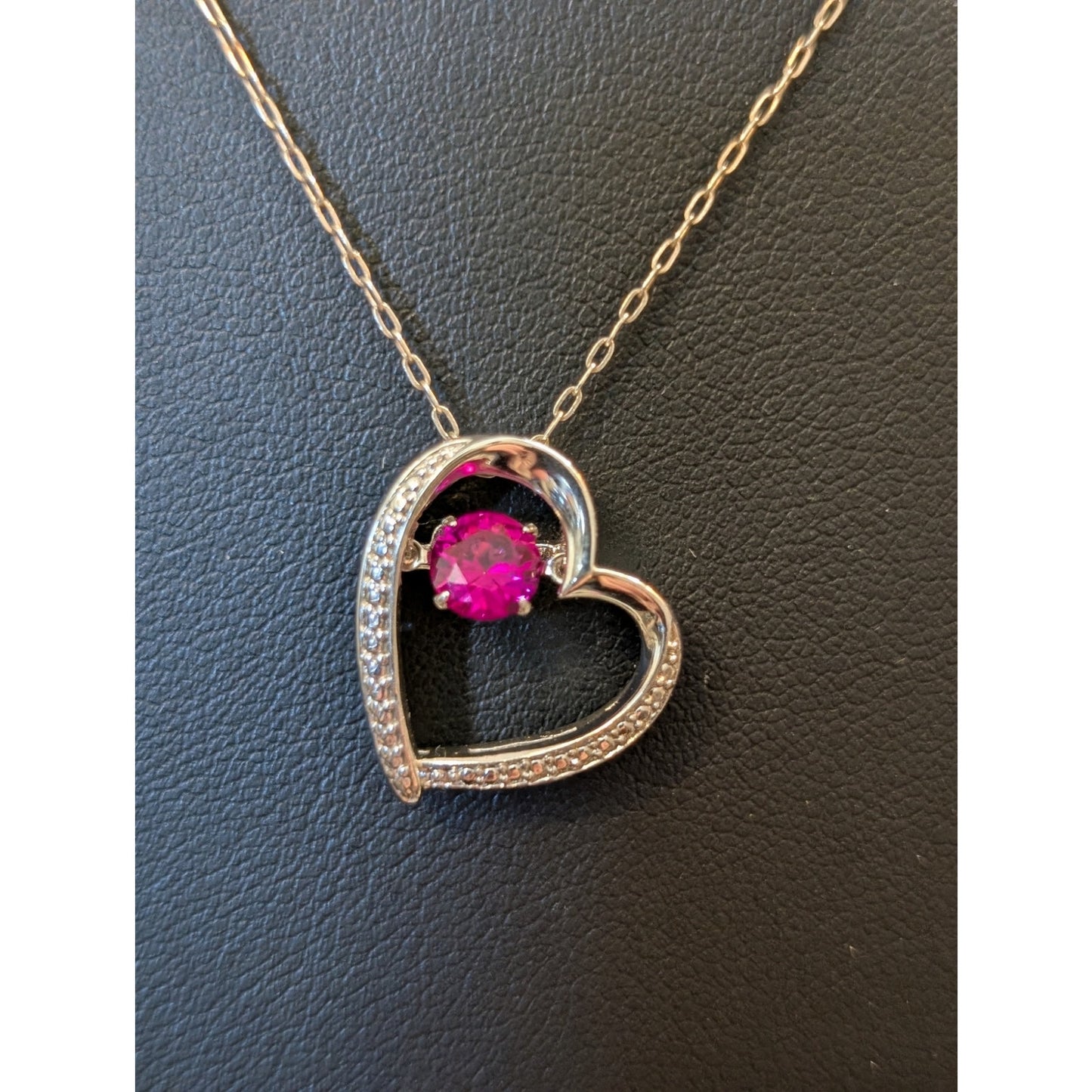 Man Made Moving Ruby 925 Sterling Silver Heart Pendant 18" Necklace