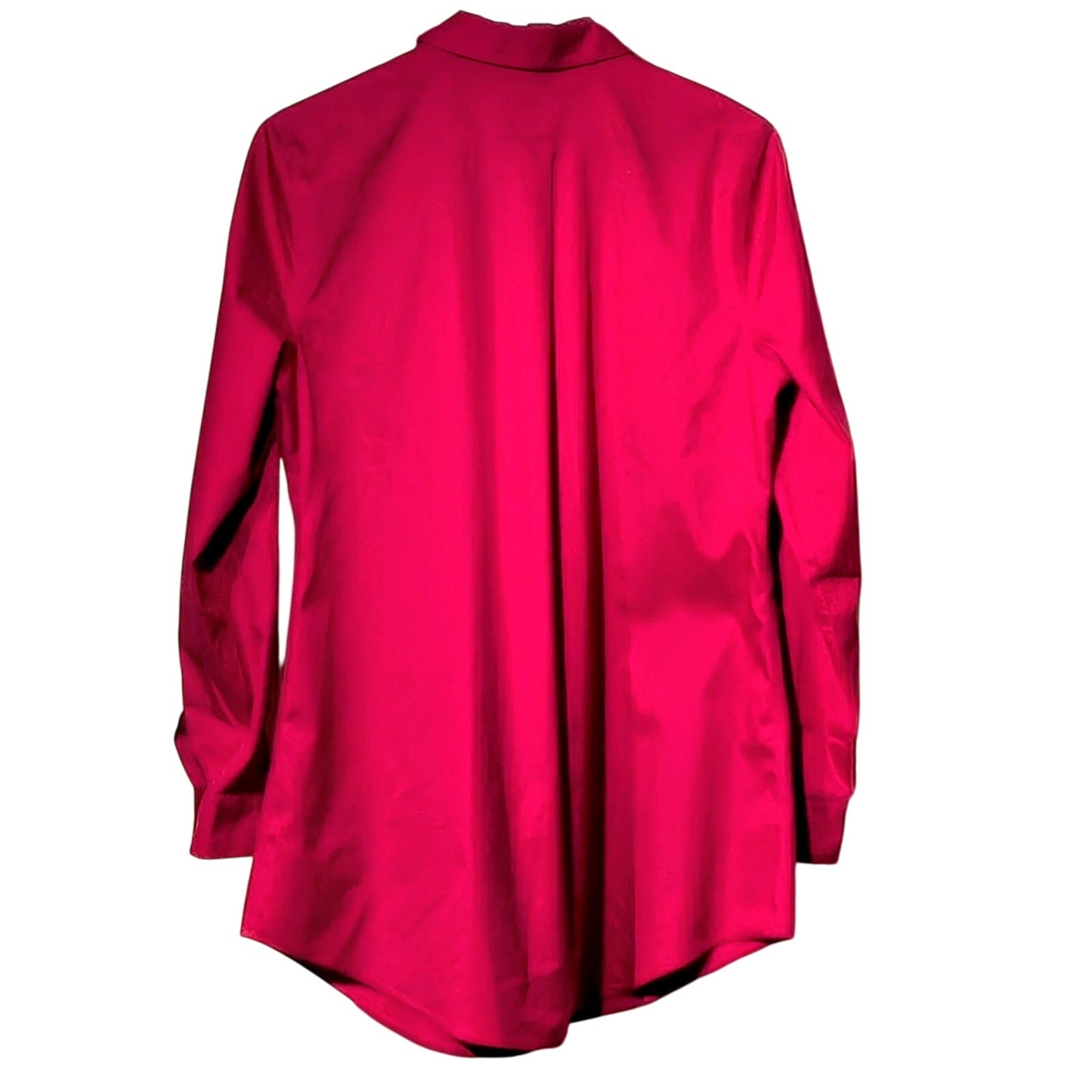 Chico's No-Iron Deep Pink Button Front Curved Hem 100% Cotton Shirt Size S/4