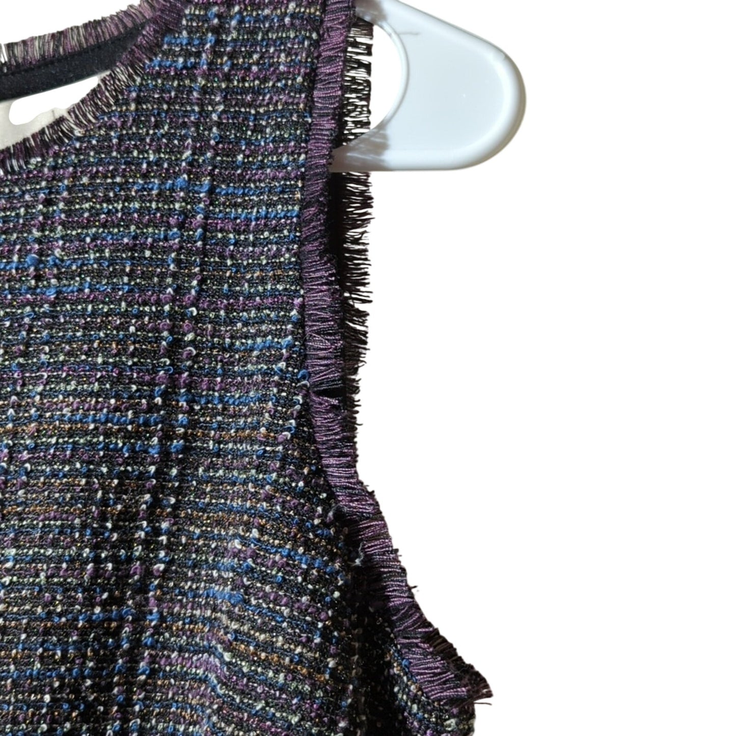 Loft Tweed Metallic & Color Flecked Jumper w/ Fringe Detail & Flare Skirt Sz M