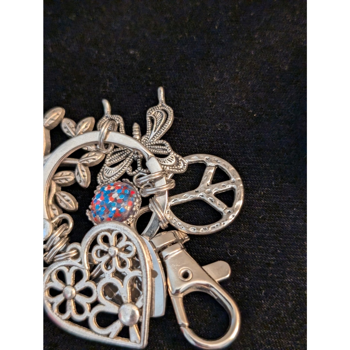 Hippie Heart Multi-Charm Silver Tone Keychain