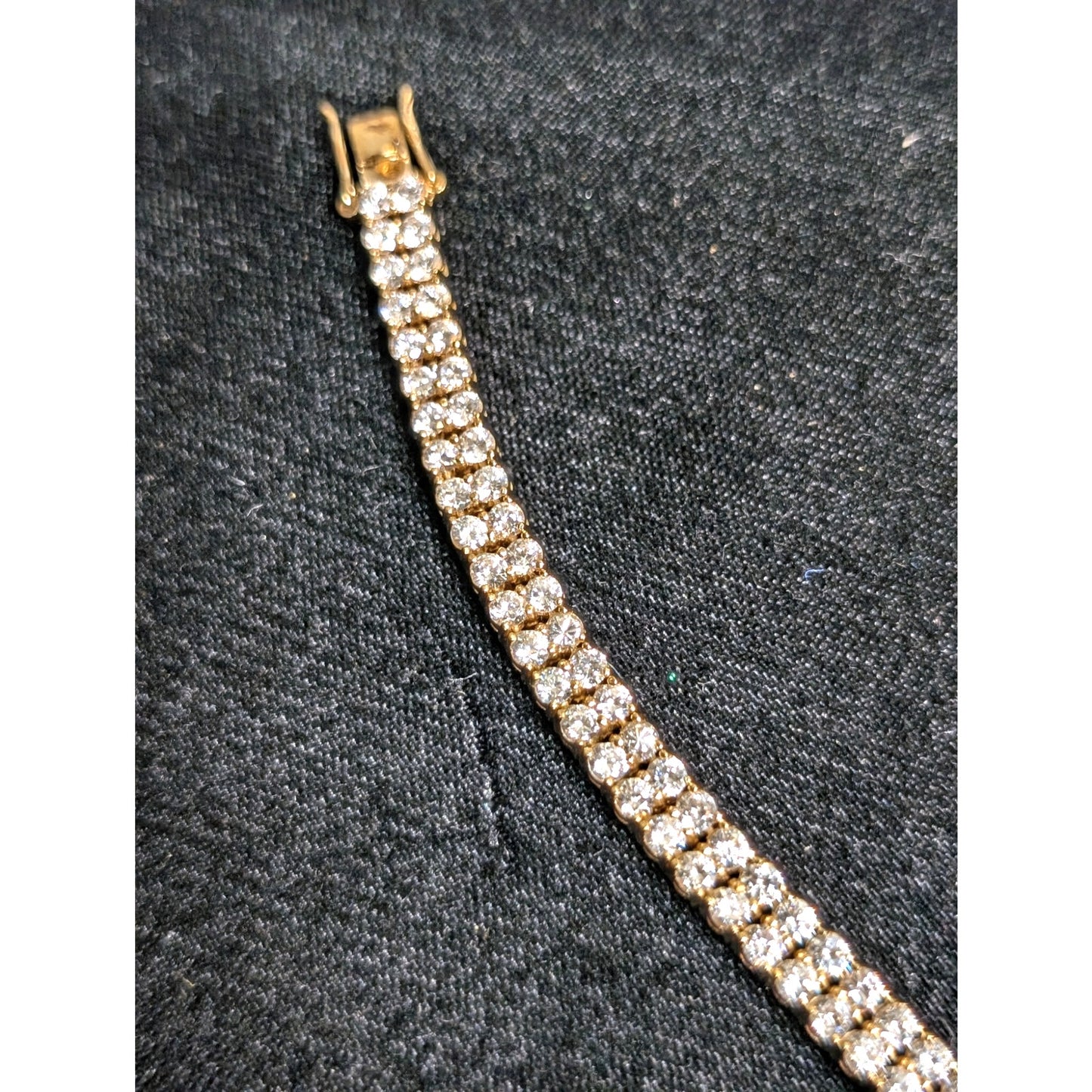 925 Vermeil Sterling Two Row Princess Cut CZ Two Safety Latches Tennis Bracelet