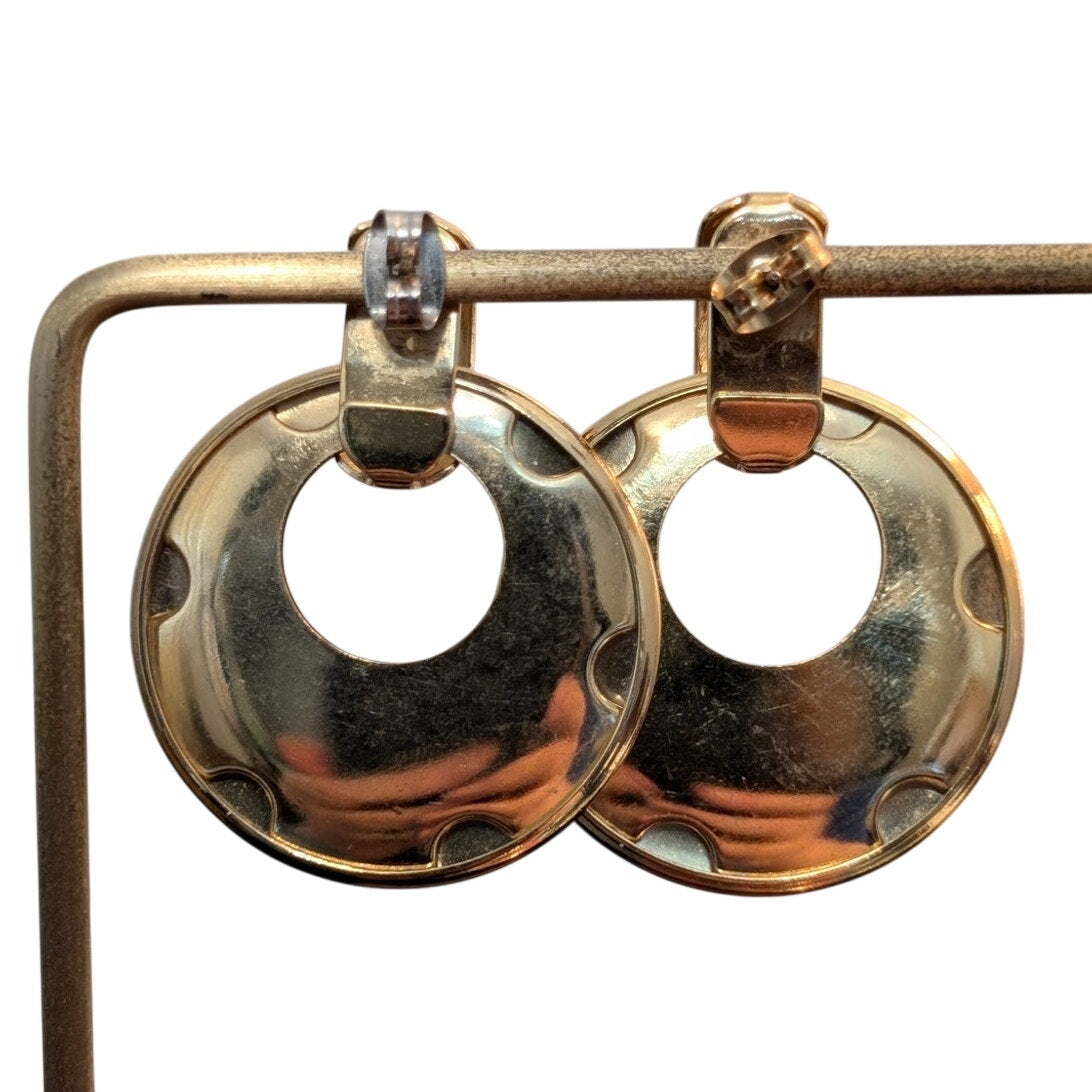 Vintage 80s High Polished Gold Tone Door Knocker Hoop Post Earrings