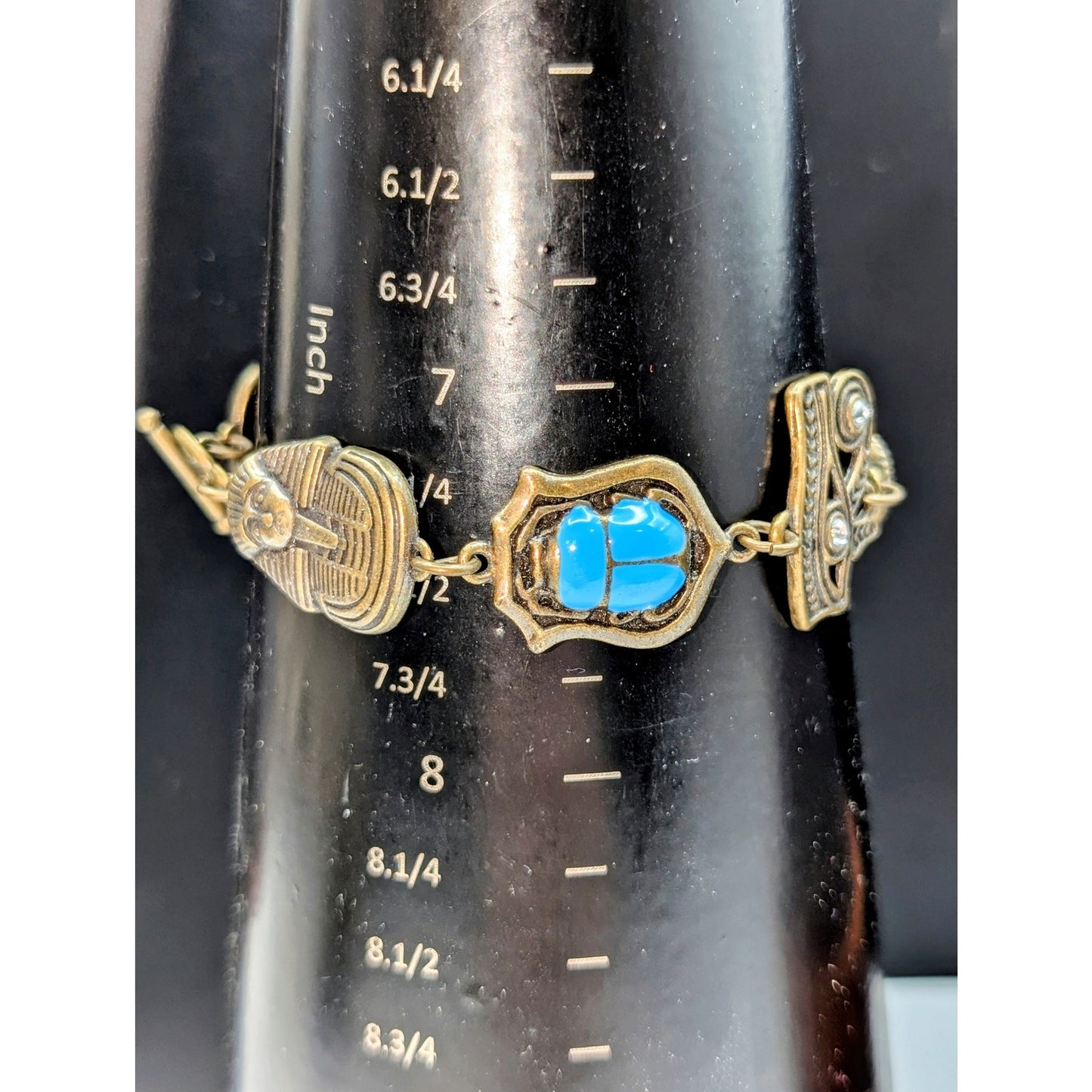 Egyptian Scarab King Tut Bronze Metal Prosperity Toggle Clasp Bracelet