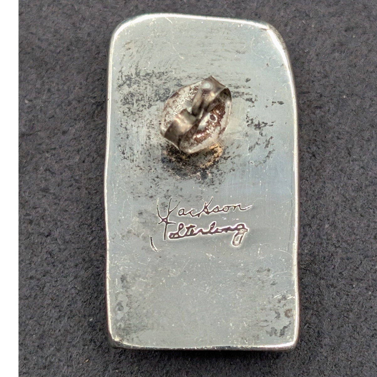 Vtg Hand-Signed Cursive 'Jackson Sterling' Silver Gemstone Inlay Post Earrings