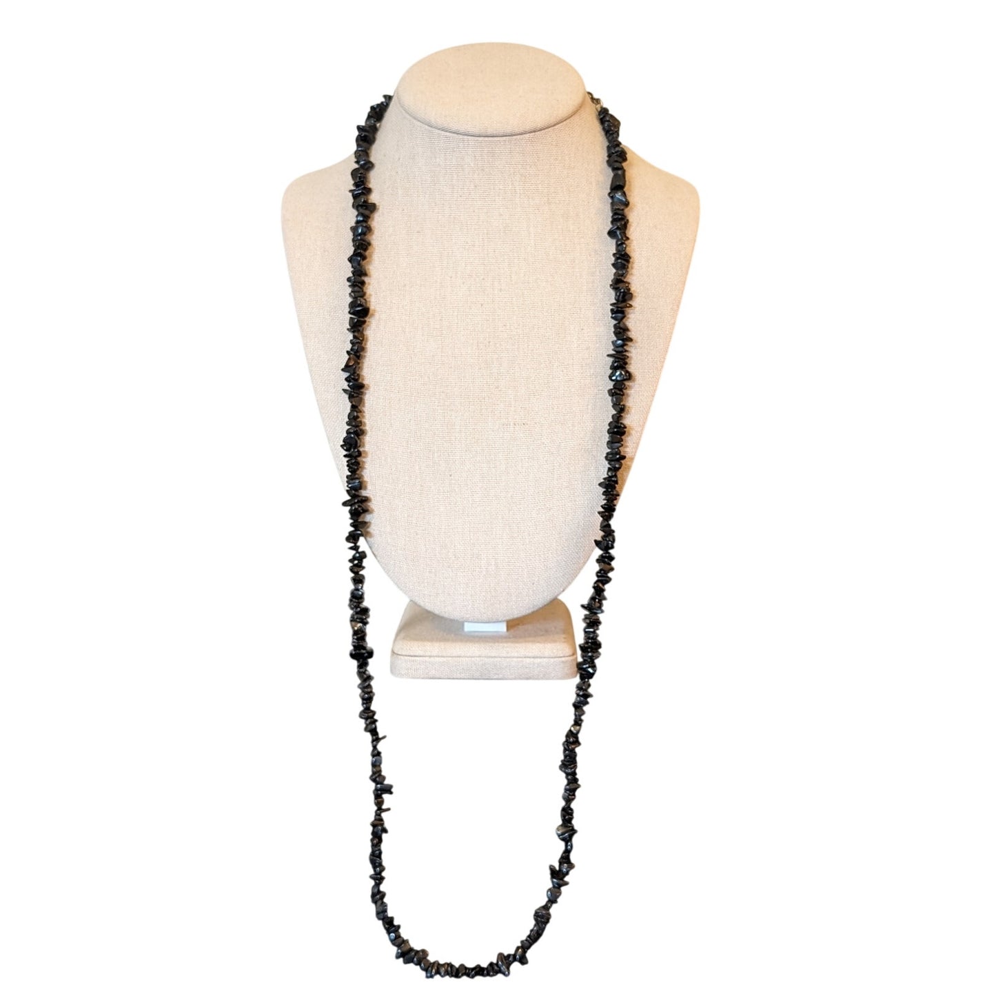 Long Black Chip Stone Bead 35-38" Necklace