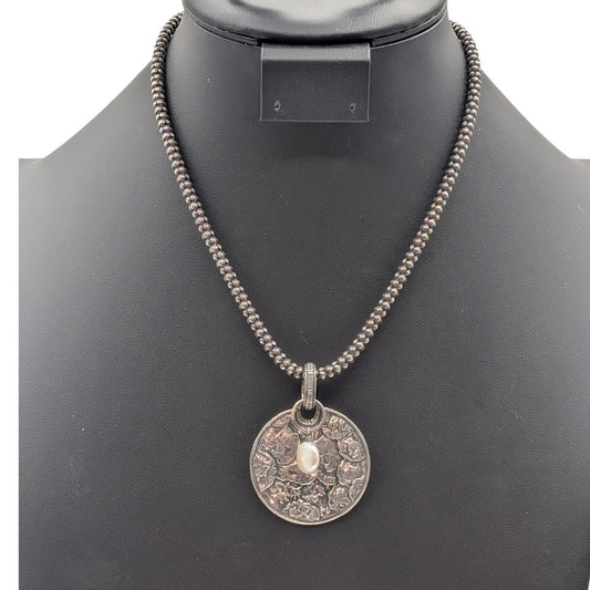 Vtg SILPADA Sterling Hammered Medallion Pendant Pearl Popcorn Chain Necklace