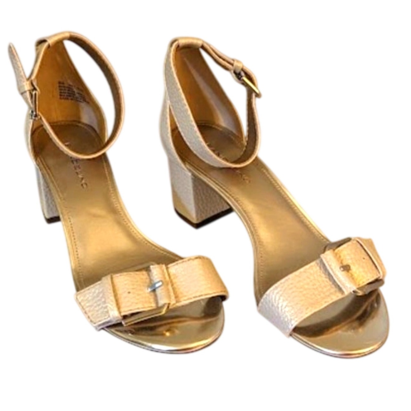 Bandolino Metallic Cream Buckle Chunky Heel Ankle Strap Sandal Size 8M