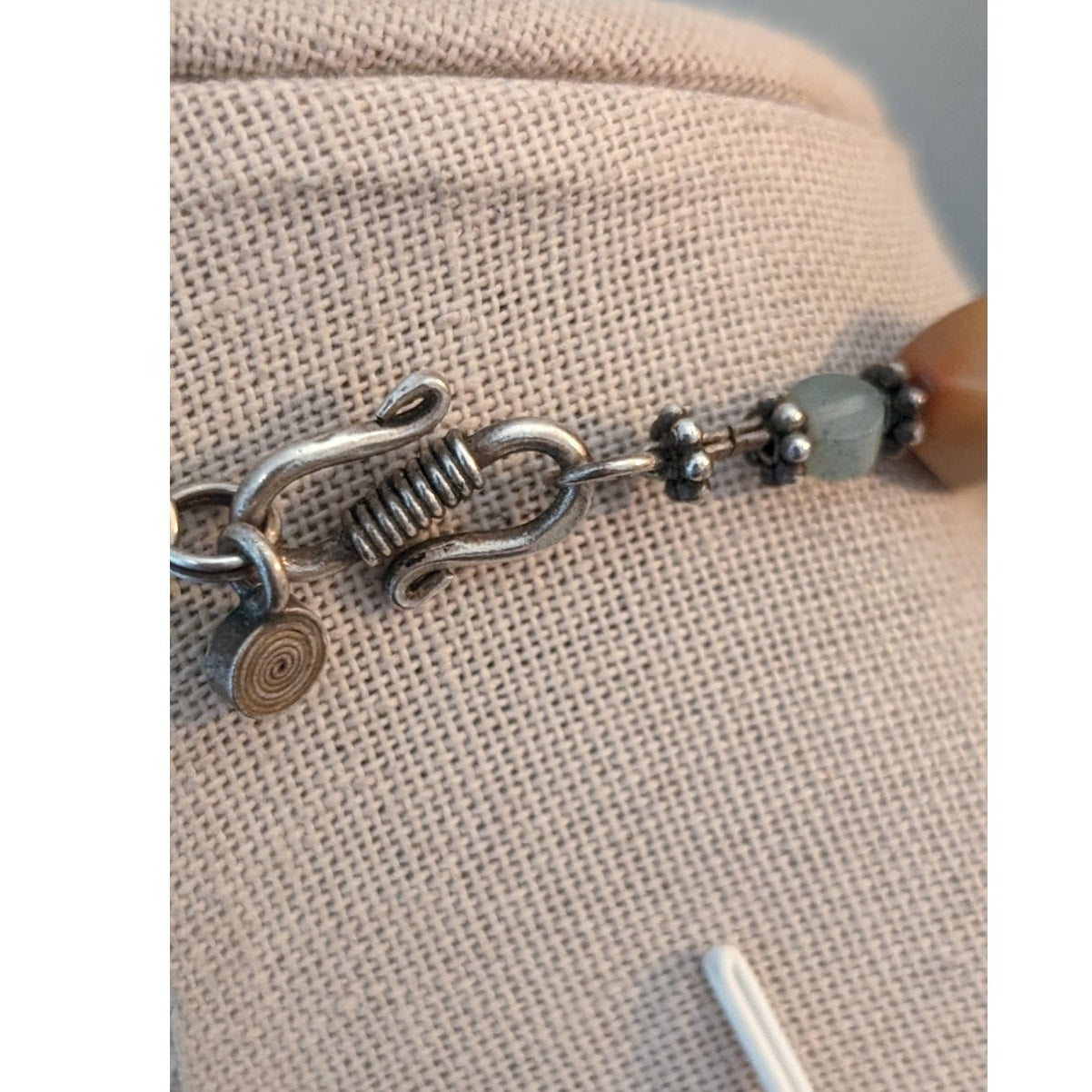 Vintage Gemstone Bead Necklace W/ 925 Silver Hook Clasp and Chain