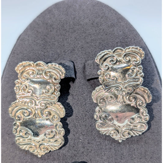 VTG Art Nouveau 925 Sterling Silver Doorknocker Embossed Ornate Drop Earrings