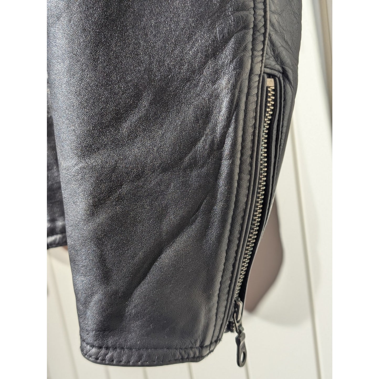 FLYING BIKES Oakwood NY Chapter Leather Zip Front Motorcycle Jacket Sz L
