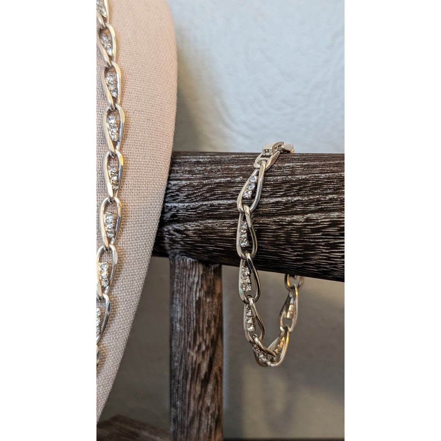 Triple Austrian Crystals Set in Silver Plated Chain Necklace & Matching Bracelet