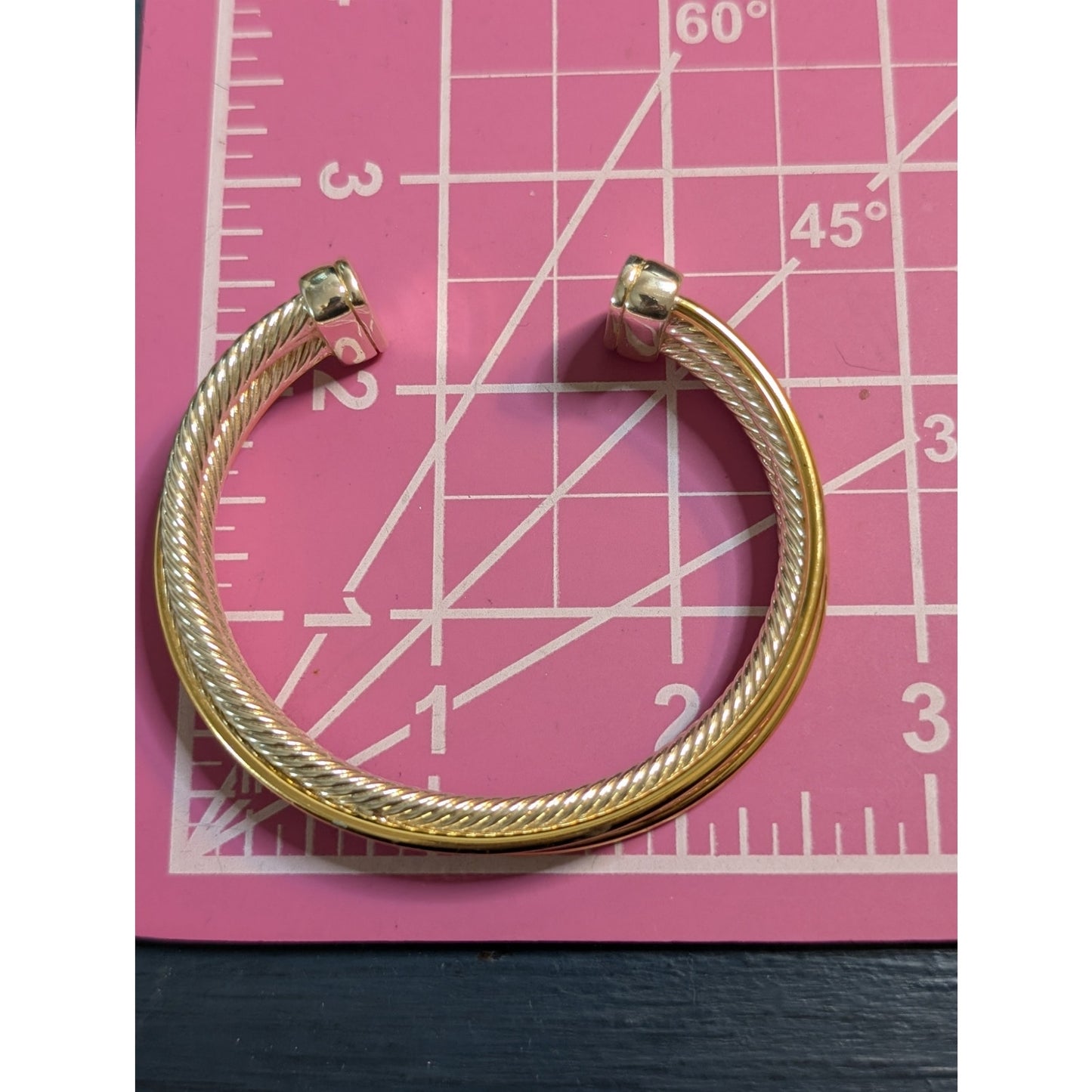 Double Two Tone Gold Bar Silver Rope Cuff Bracelet