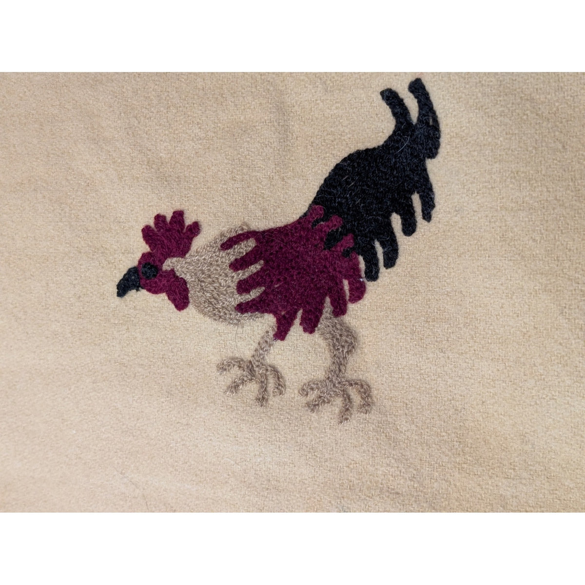 Vintage Tan Burgundy Black White 100% Wool Rooster Throw Blanket 54" X 70