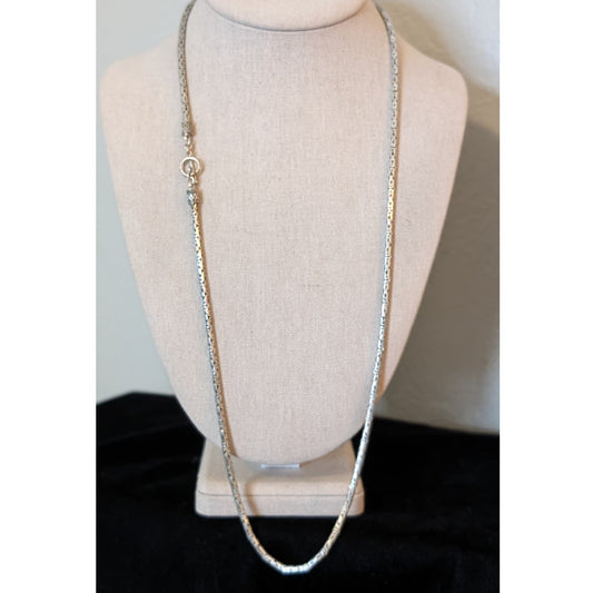 Sterling Silver 3mm Byzantine 30" Chain Necklace w/ Toggle Clasp & Bali End Caps