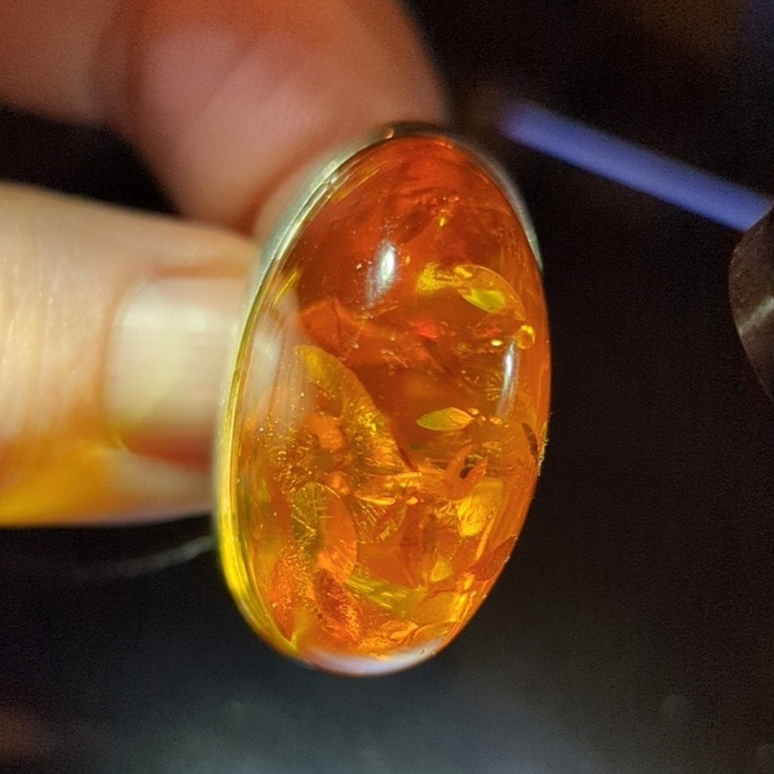 VTG 925 Sterling Silver Baltic Amber Pendant On Sterling 15.5" Cord Necklace
