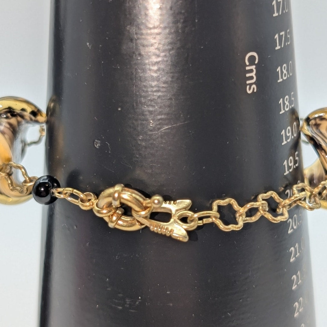 Antica Murrina Italian Ruffled Tiger Striped Glass Bead Gold Tone Chain Bracelet