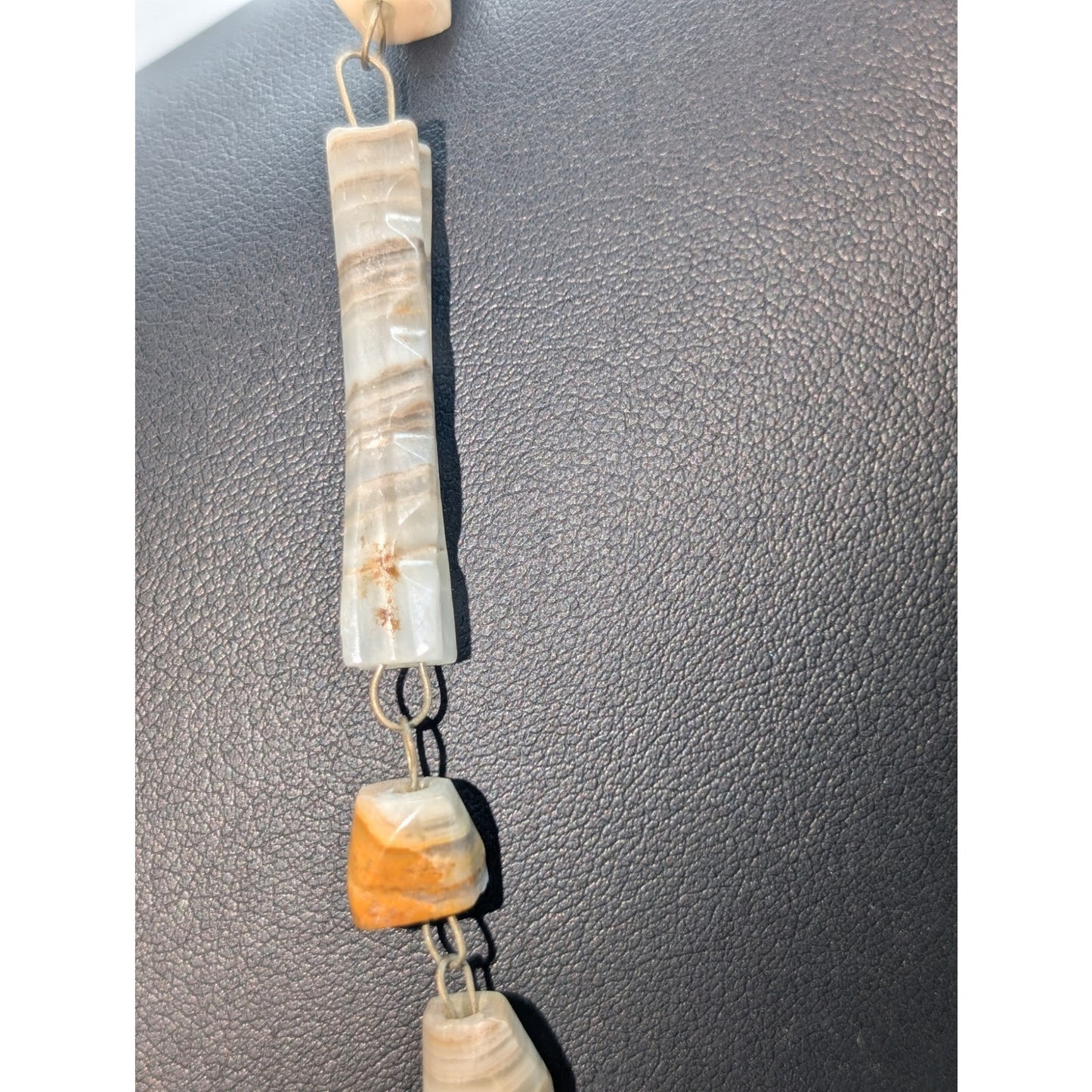 Vintage Mexican Carved Onyx Aztec Mayan Pendant Stone Over the Head 26" Necklace