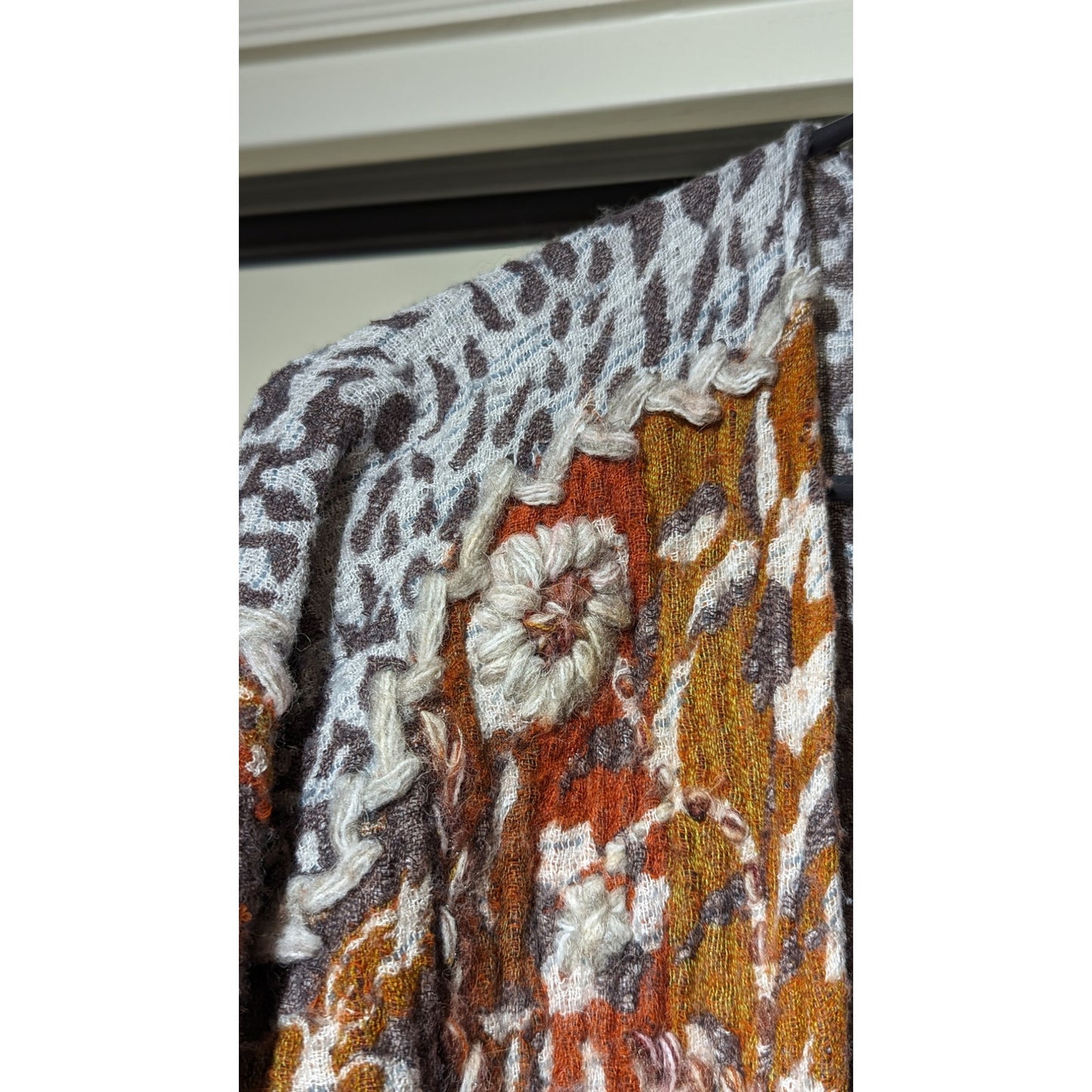 Soft Surroundings Pasha Pumpkin Leopard Print Fringe Cardigan Womens Sz S/M