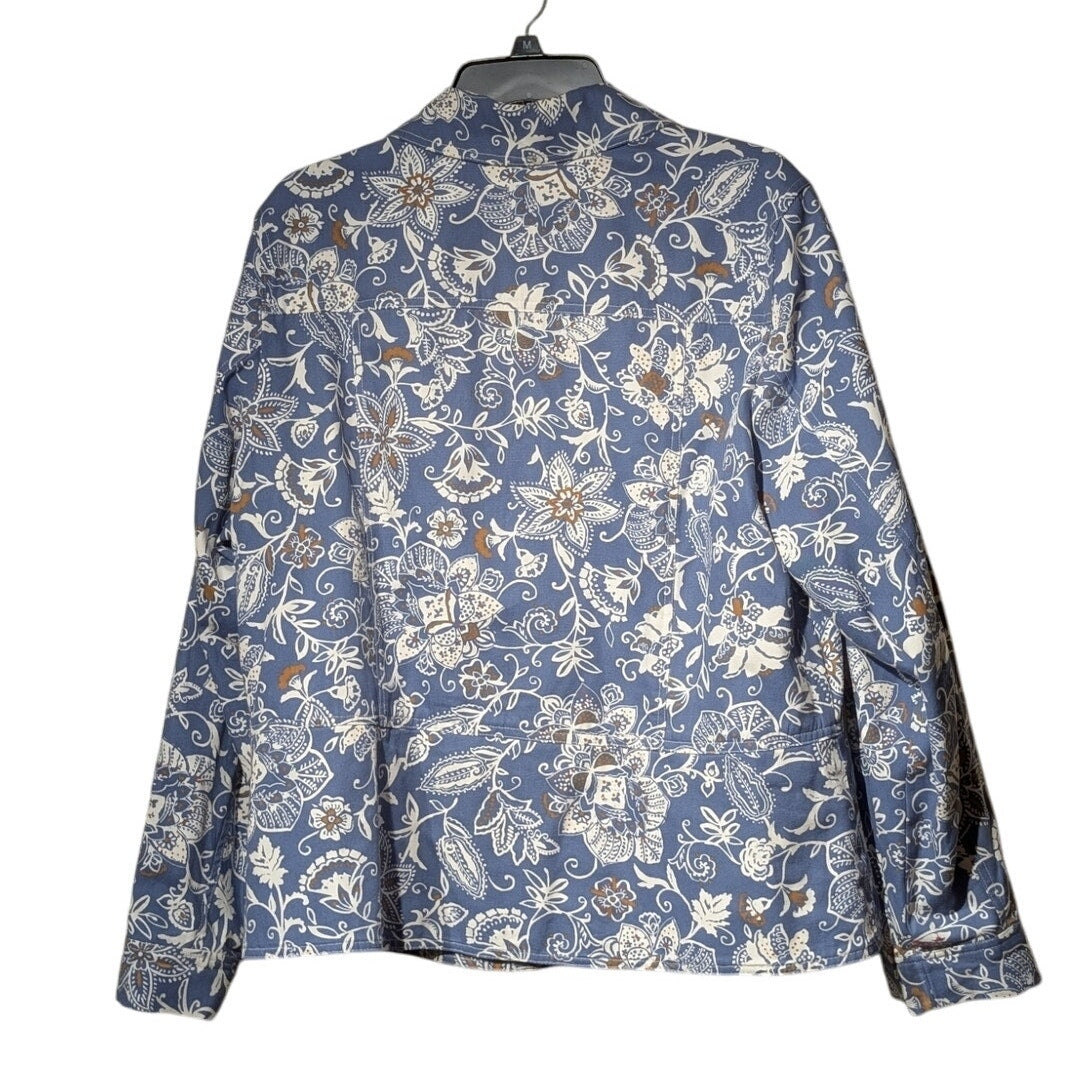 Coldwater Creek Dusty Blue Khaki Cream Floral Button Front Jacket Women's Sz 1X