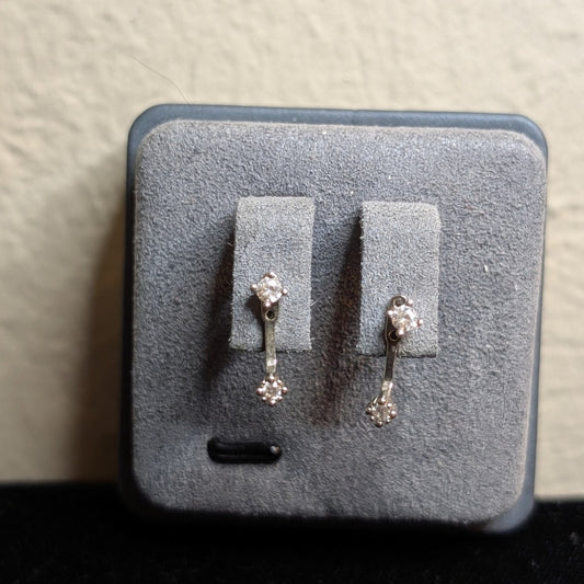 925 Sterling Silver Two Earrings in One CZ Stud W/ Attachment
