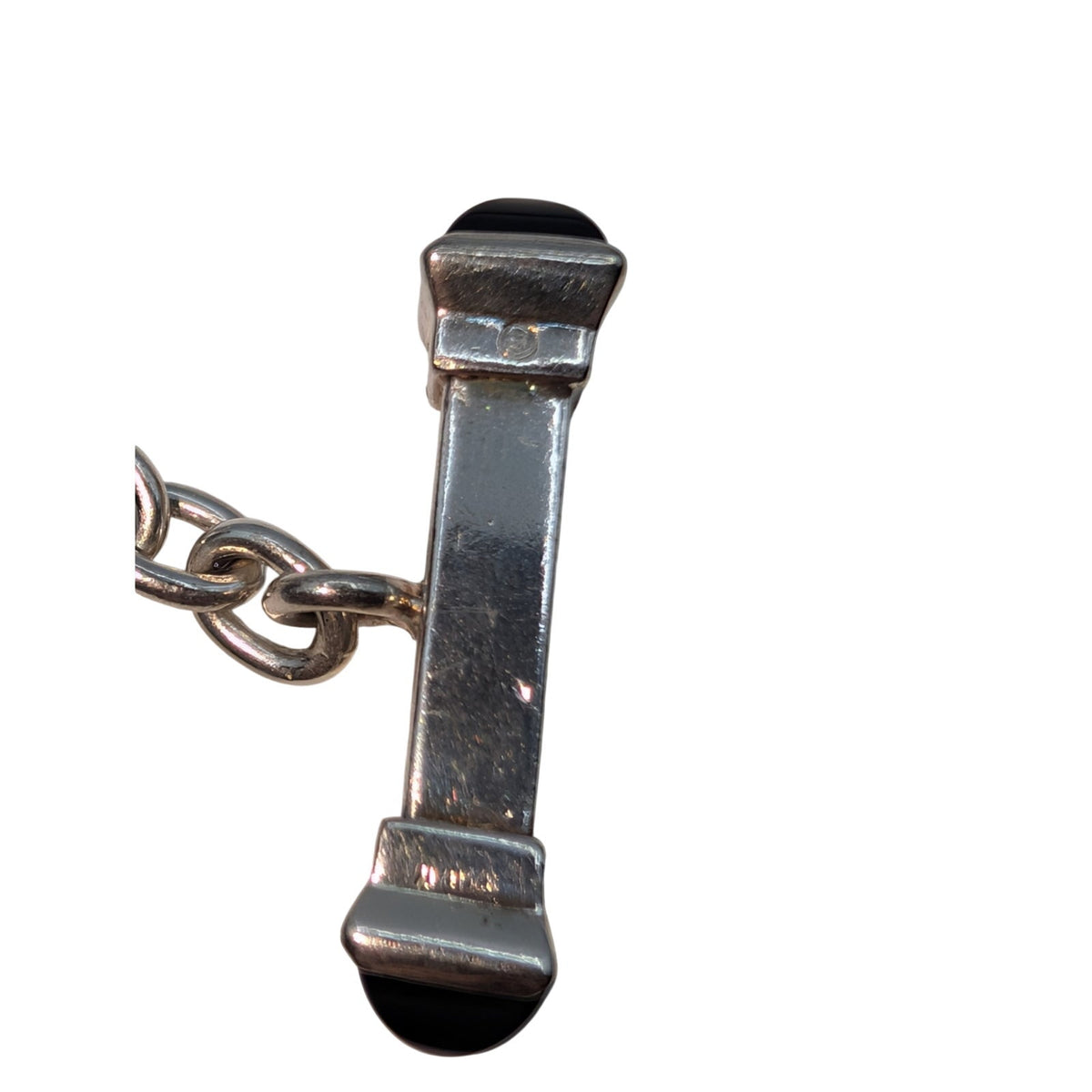 925 Italy Sterling Silver Onyx Toggle Oval Chain Link Bracelet 24.26g