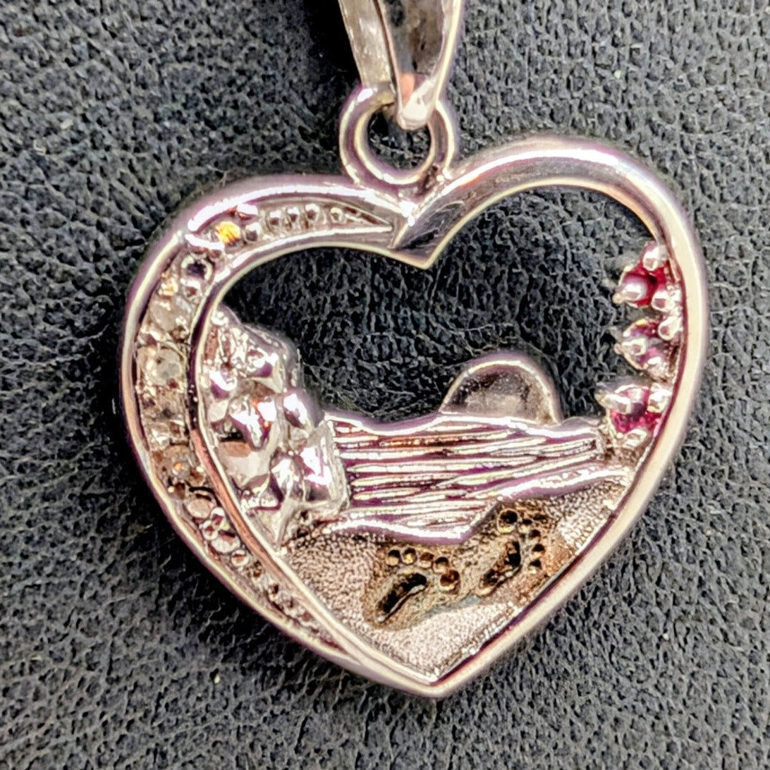 Vintage Hallmark Footprints Gemstone 925 Sterling Heart Pendant Chain Necklace
