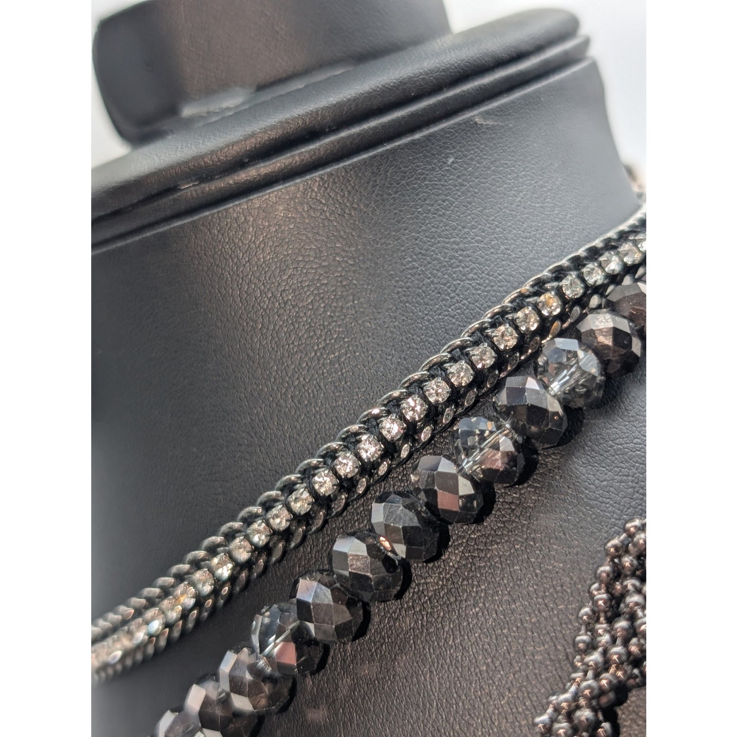 Lot of Three Crystal Bead & Pendant Rhinestone Twisted Metallic Bead Necklaces