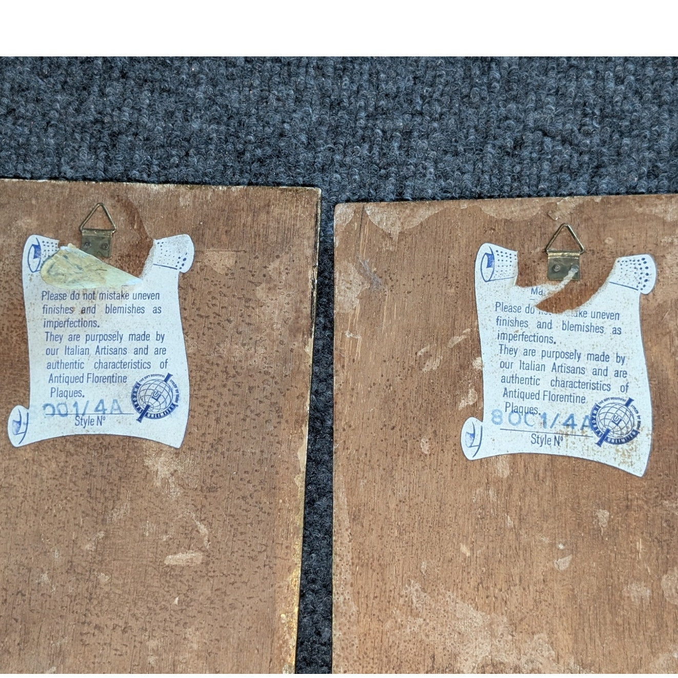 Pair of Antique Florentine Made in Italy Wall Plaques Prints of Roman Ruins