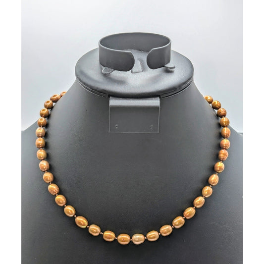 Vintage Golden Brown Genuine Pearl Knotted 18.75" Necklace