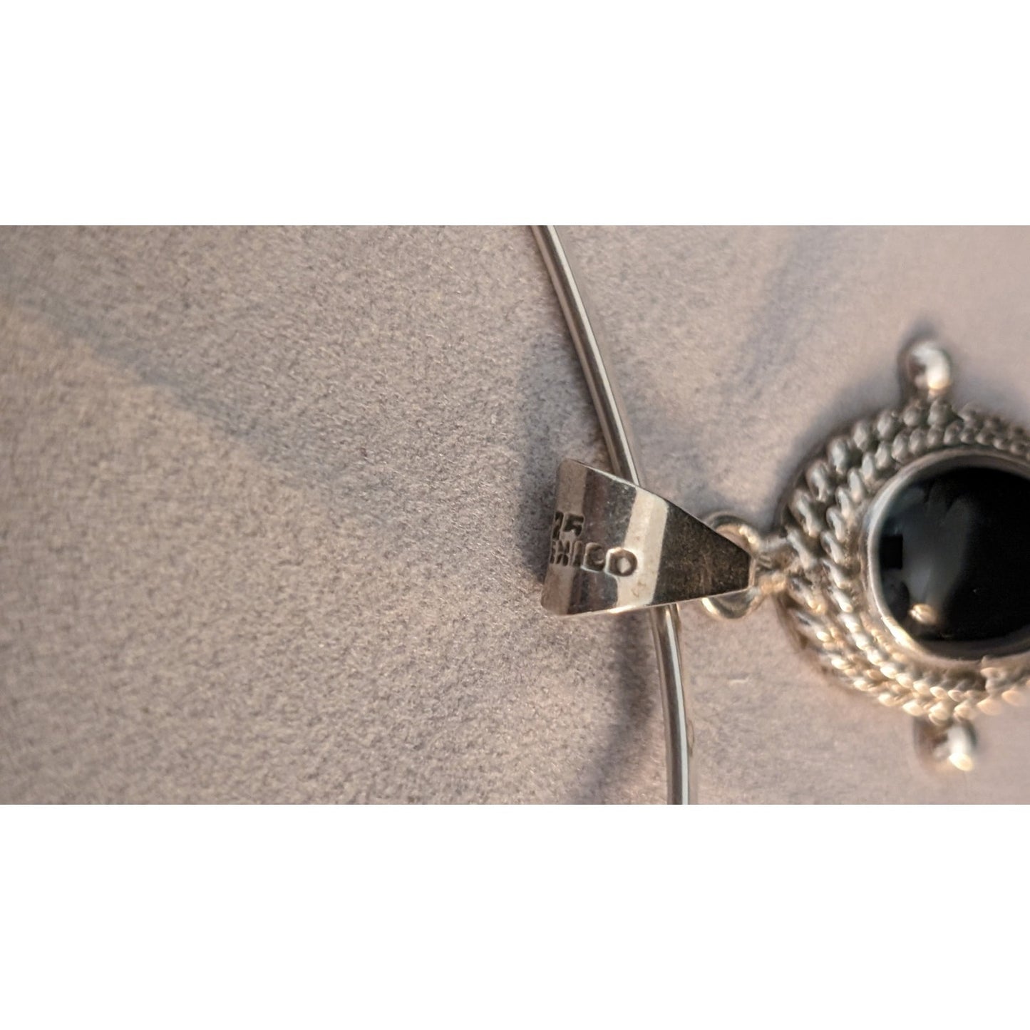 Vintage Handmade Mexico 925 Black Onyx Sterling Silver Hook Collar Necklace