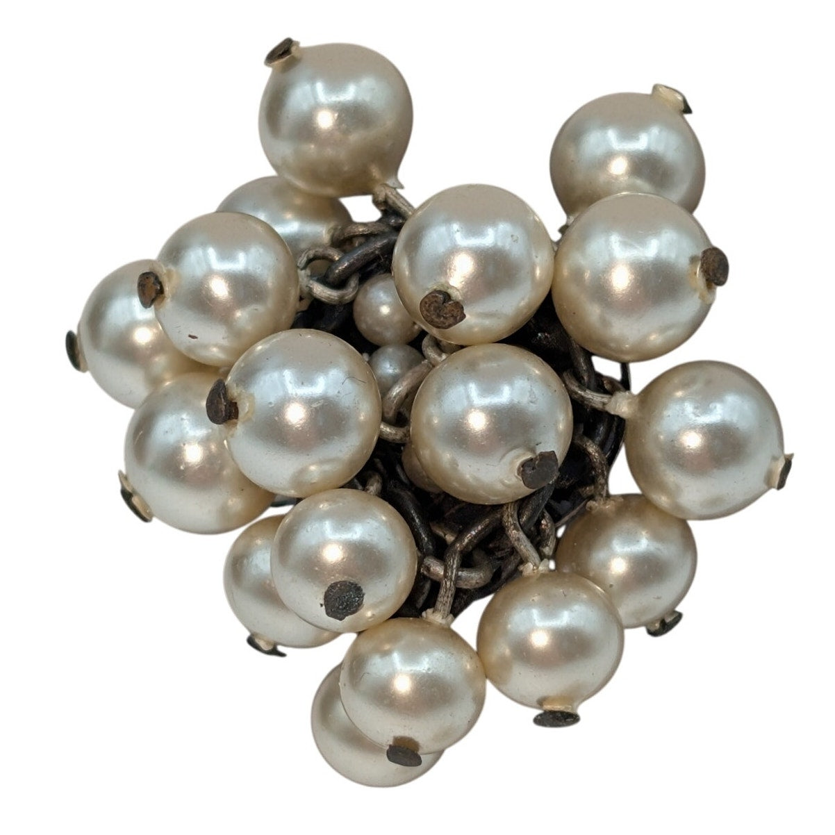 Vintage/Antique FRANCE Faux Pearl Cluster Clip On Earrings