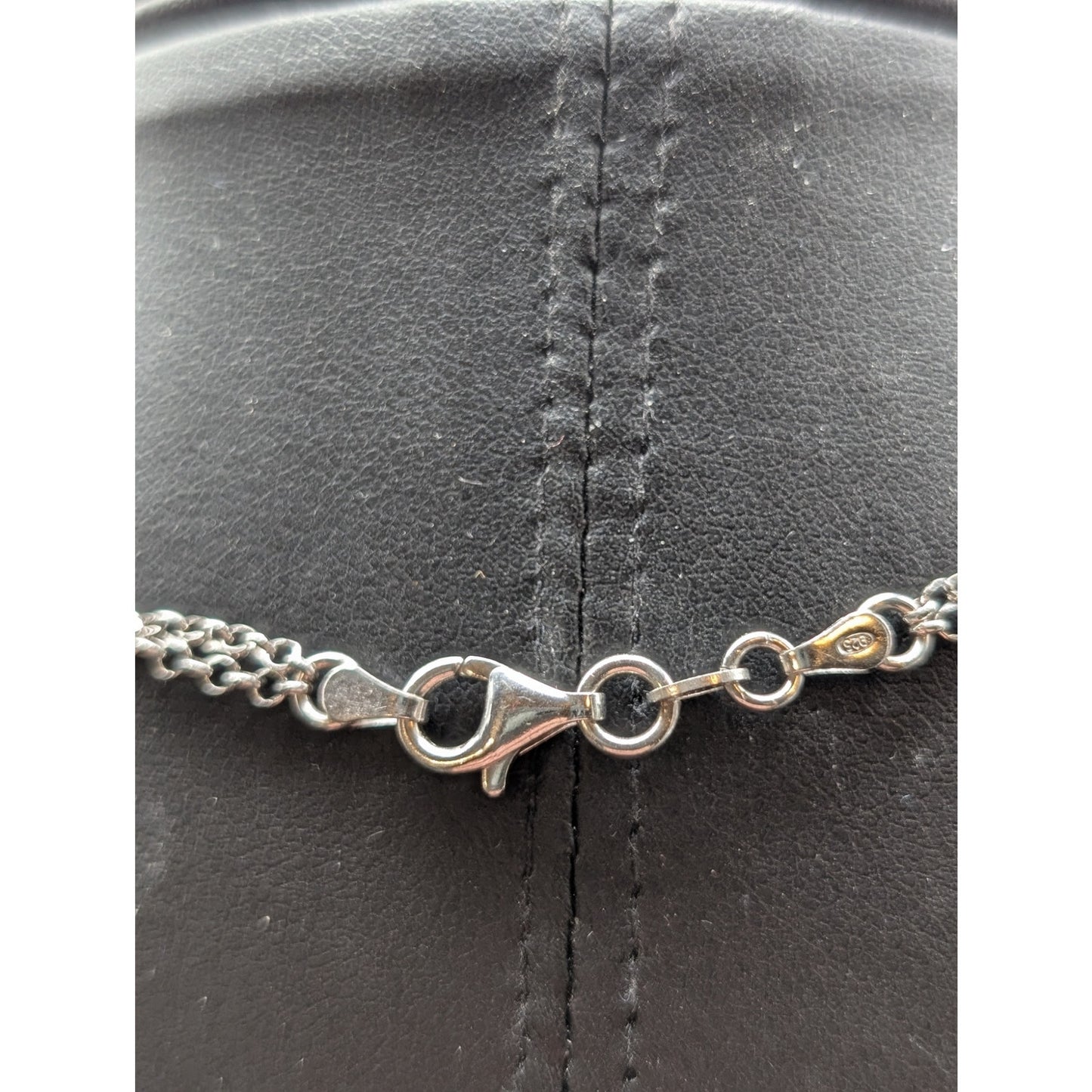 925 Sterling Silver Double Strand Chain Infinity Two Disk Dangle 18" Necklace