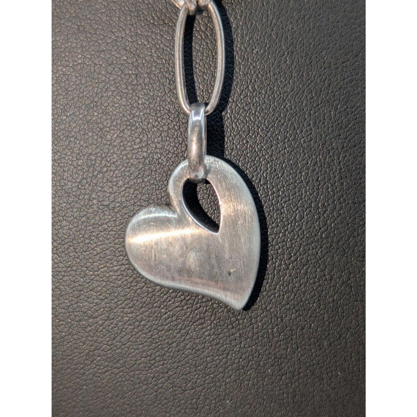 Vintage 925 Sterling Silver Heart Dangle Charm Oval Link Chain 18.25" Necklace