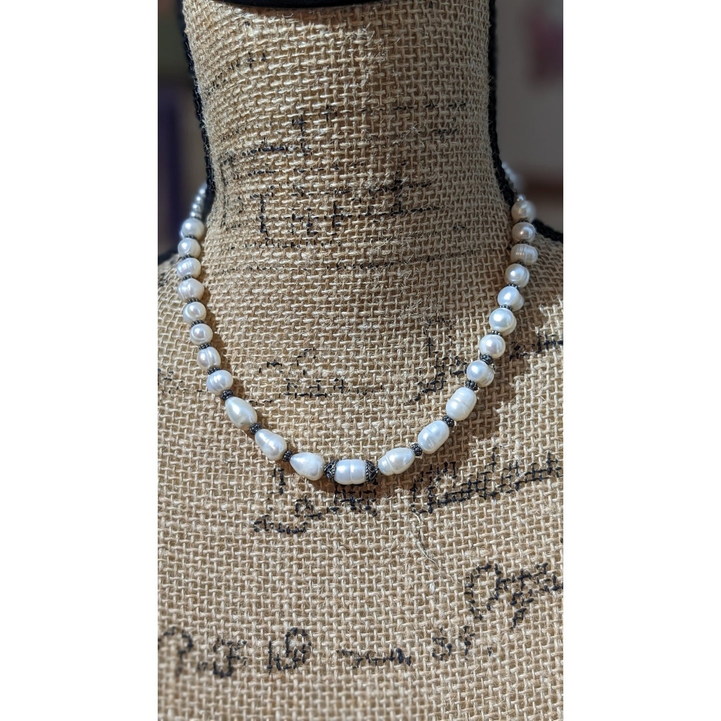 Vintage Freshwater Pearl 925 Sterling Silver Bali Bead Byzantine Hook Clasp