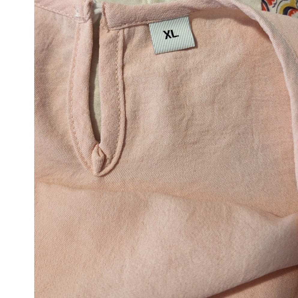 Peachy/Pink Button Up Back High Low Ruffle Hem/Sleeve Blouse Sz XL