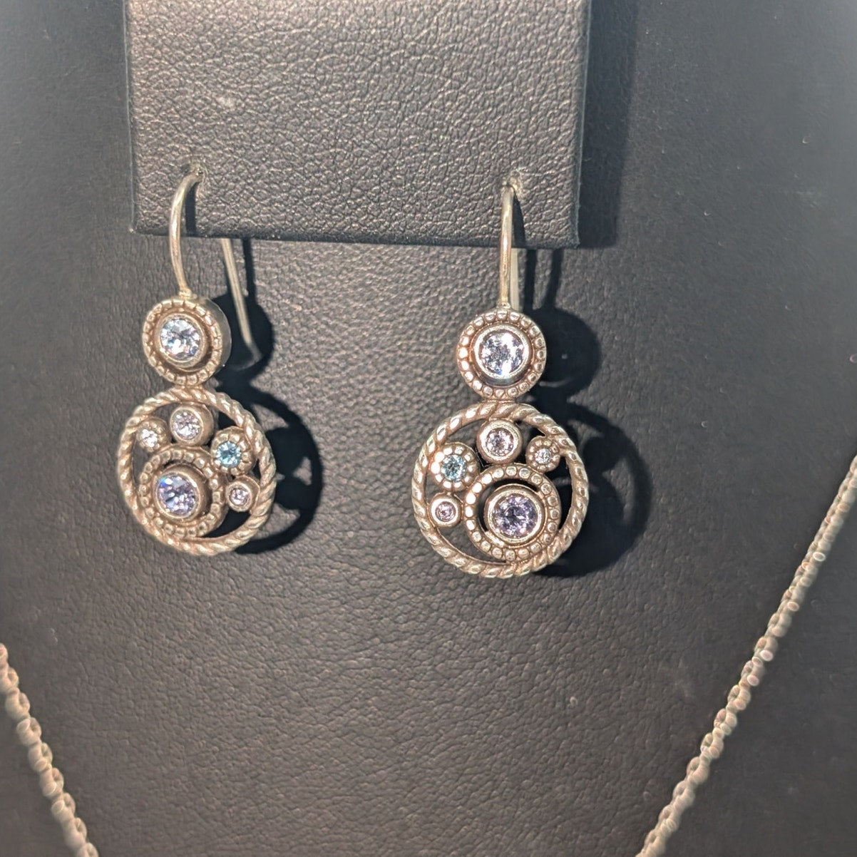 Brighton Halo Collection Silver Plated Crystal 16"-18" Necklace and Earring Set