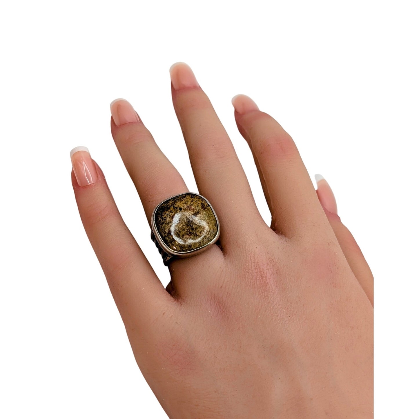 Silpada 925 Sterling Silver Wide Band Bronzite Stone Ring Size 5 - 1.4g