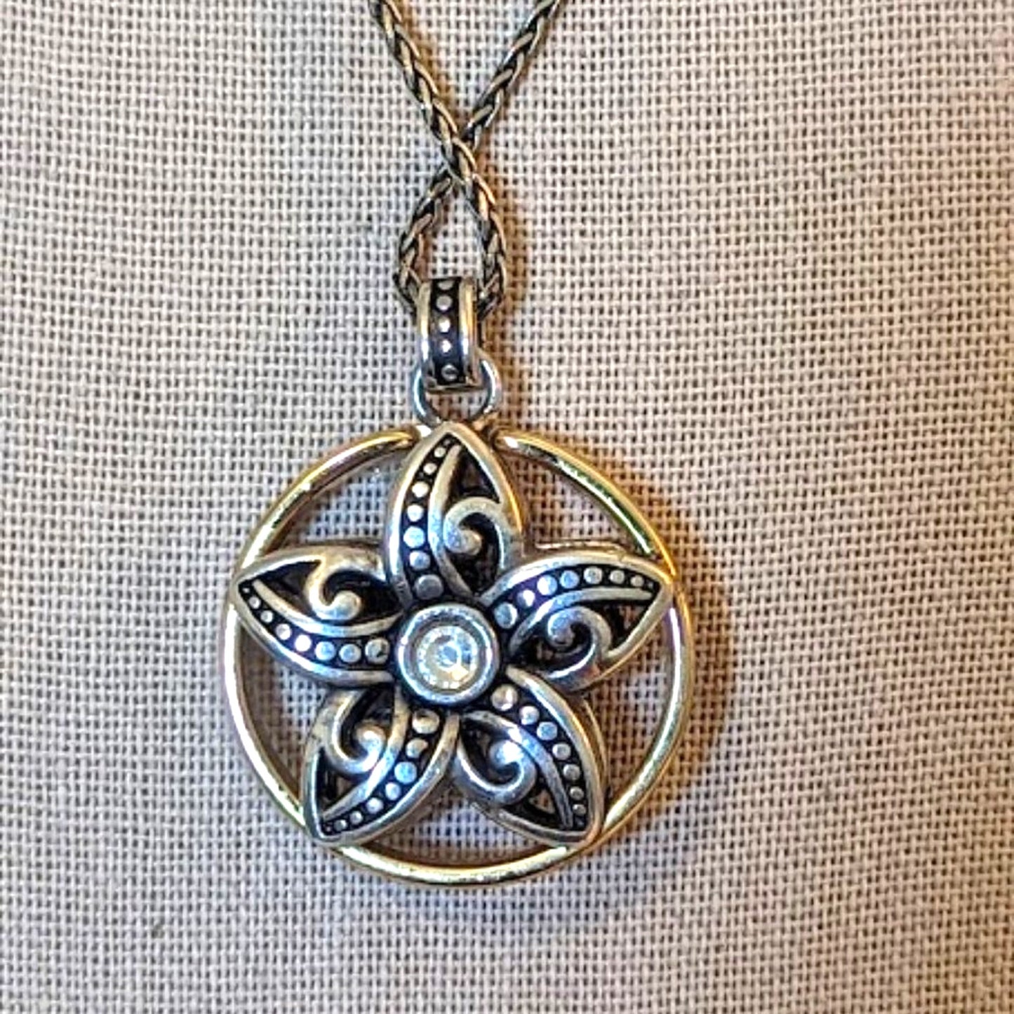 Brighton Retired Flower Star Two Toned Necklace Pendant with Crystal