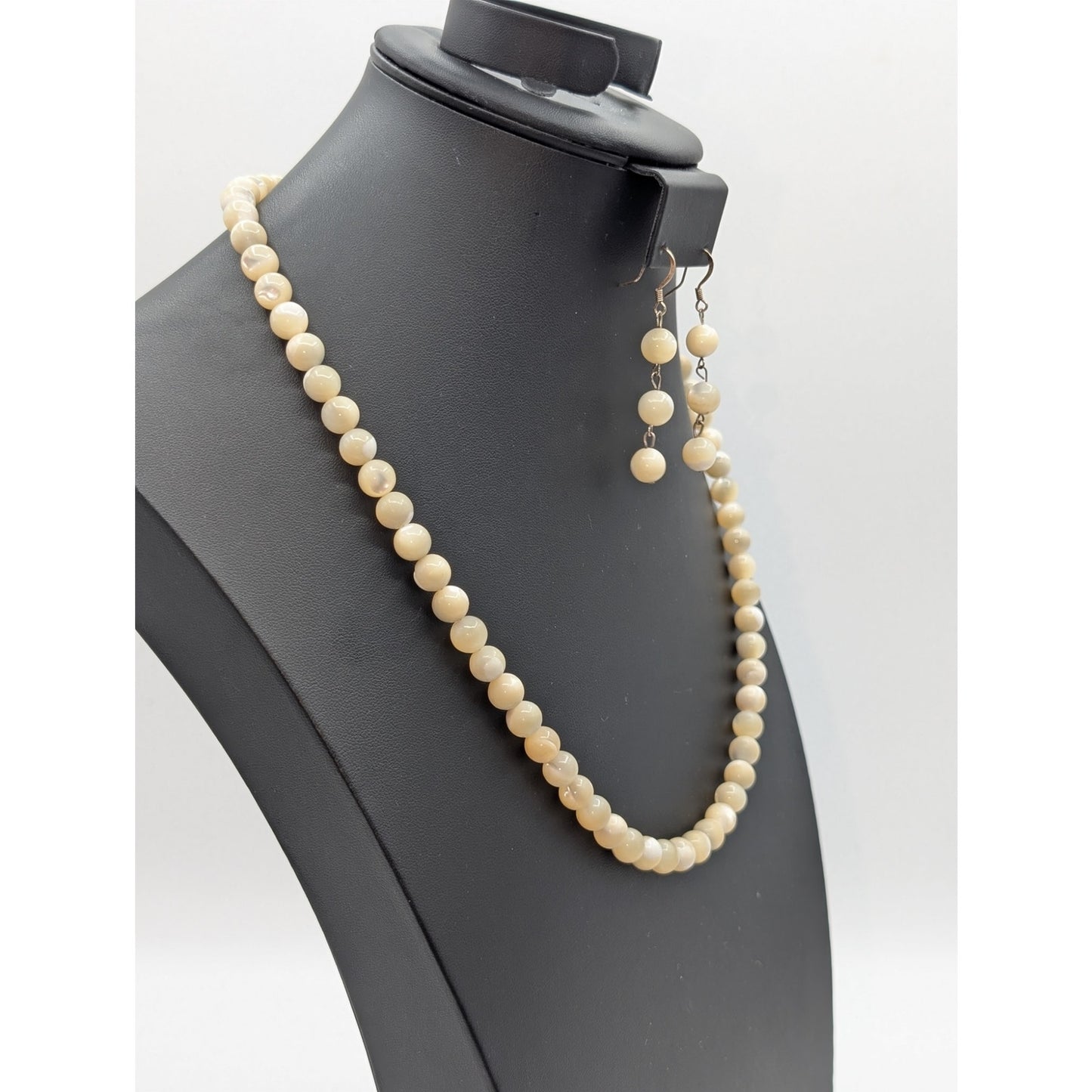 Vintage Mother of Pearl 8mm Bead 24" Necklace & Matching Dangle Earrings
