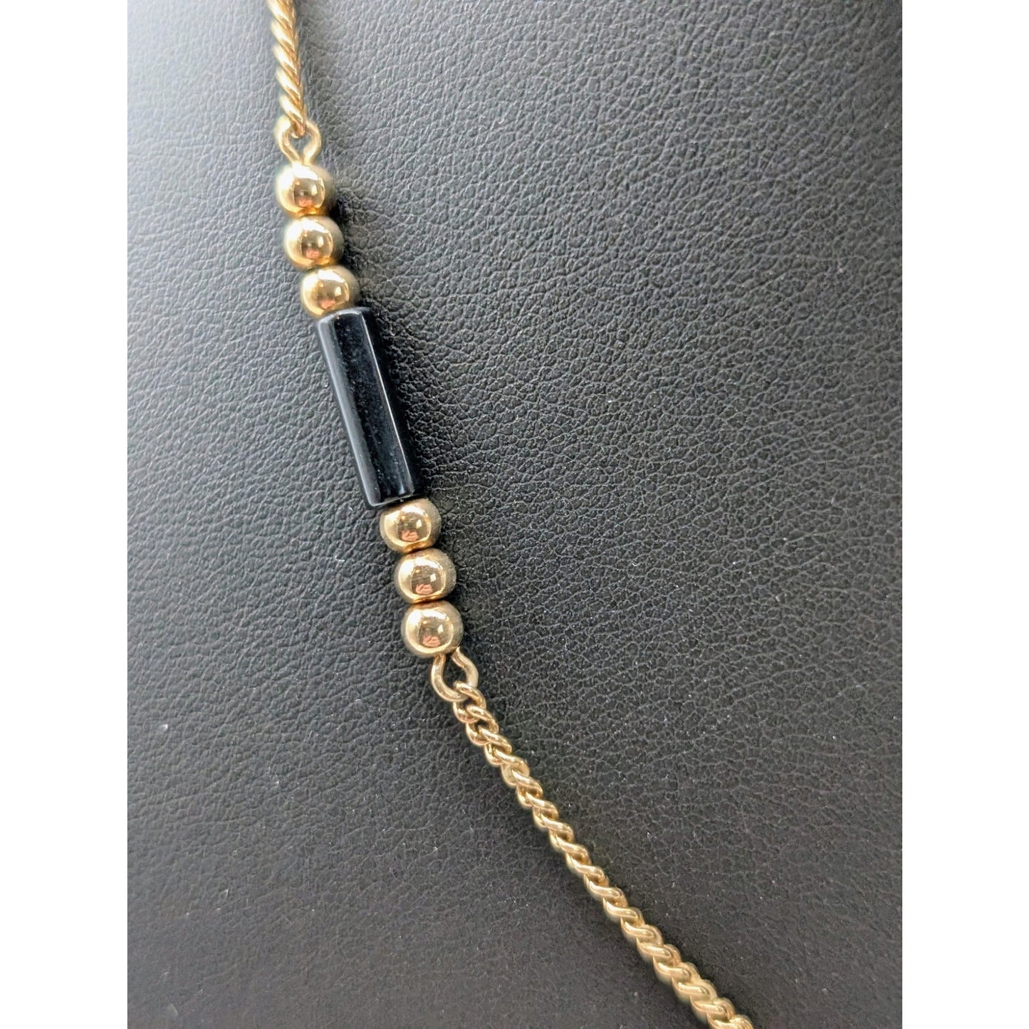 3 Piece Lot--Two Vintage Black Bead Gold Tone Necklaces & One Matching Bracelet