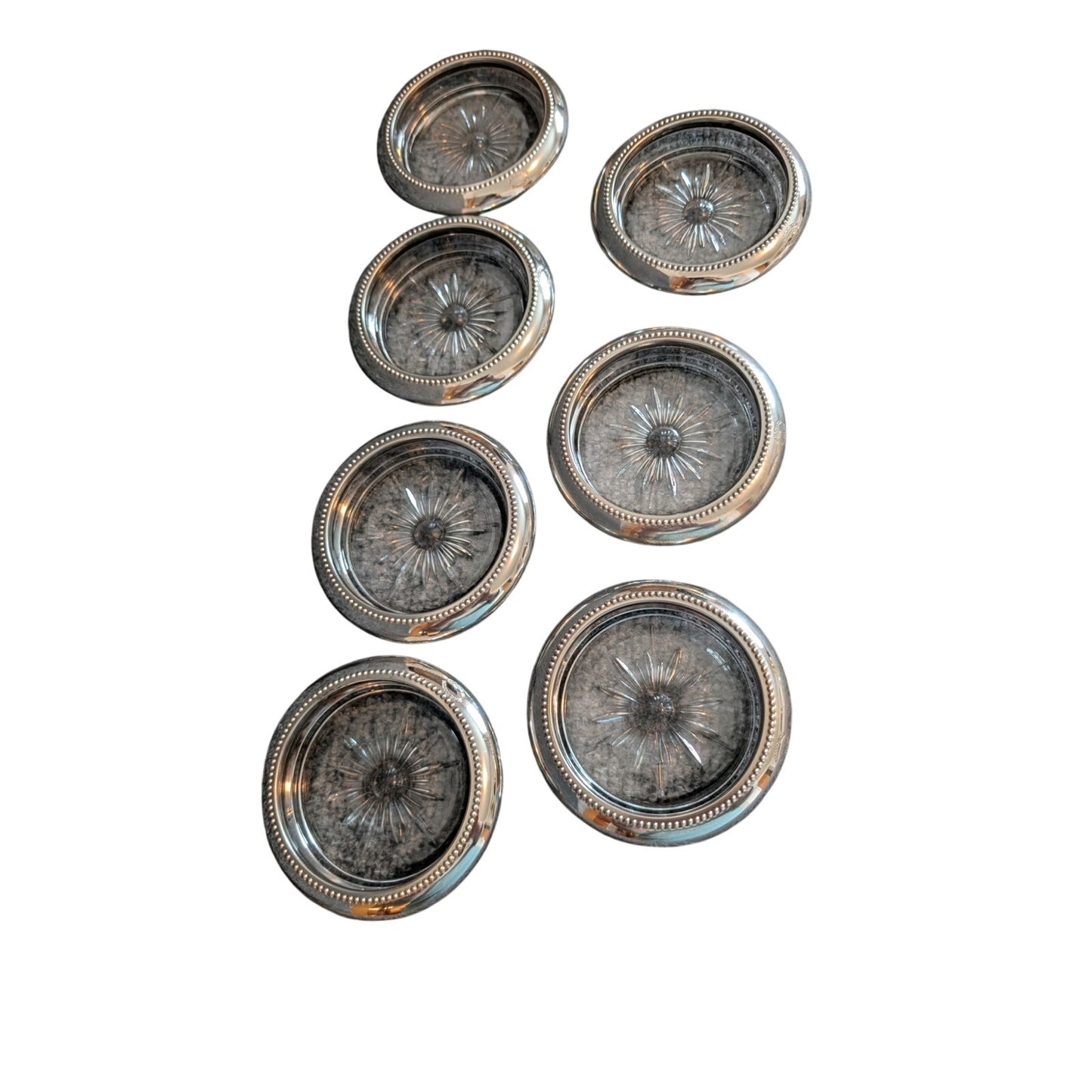Vintage Regency Style Crystal Silverplate Coasters Set of 7 By WeS Blankinton