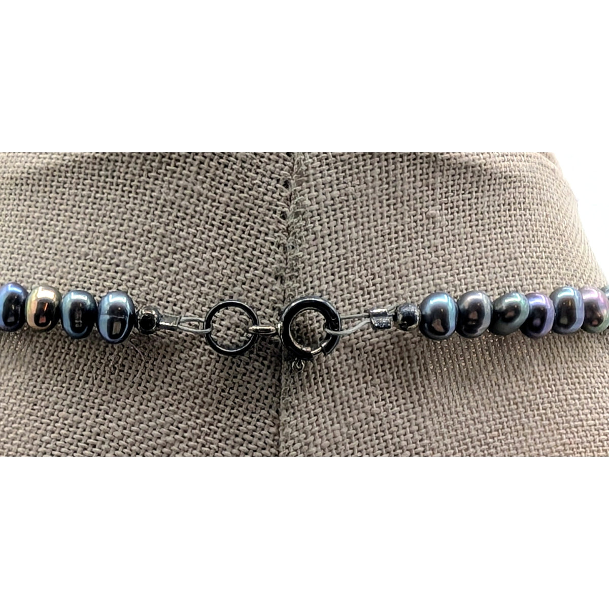 VTG 925 Sterling Silver Spring Ring Clasp 5MM Freshwater Peacock Pearl Necklace