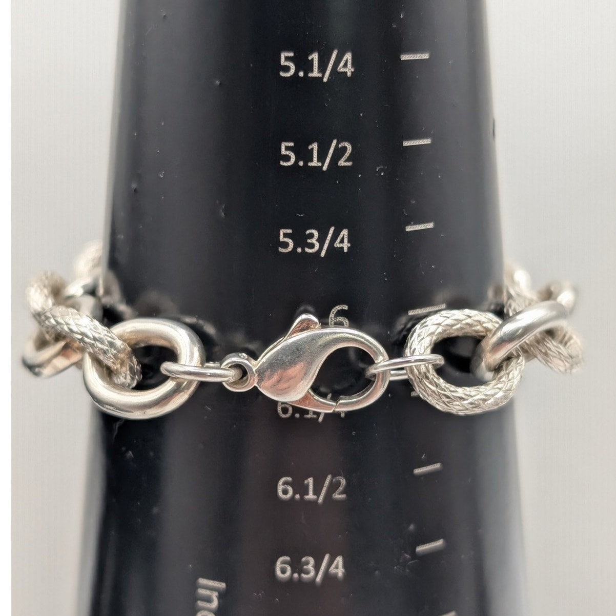 925 Sterling Silver Alternating Textured & Polished Oval Link Bracelet 40.90g