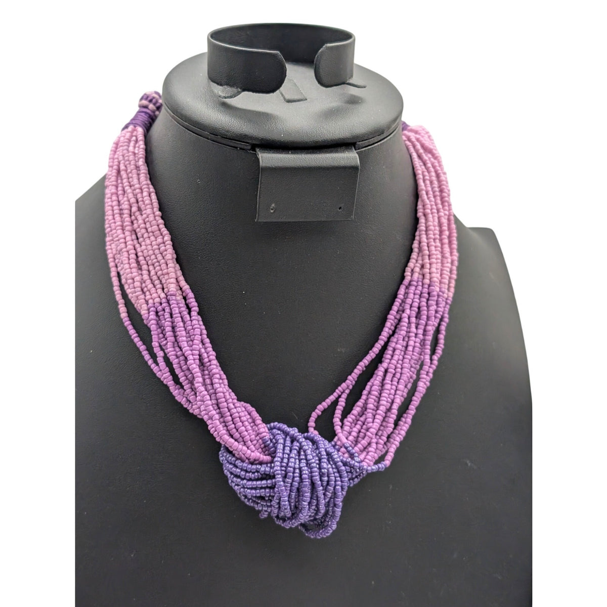 Lot of Two Purple Multi-Strand Beaded Boho Tribal Vibe Necklaces