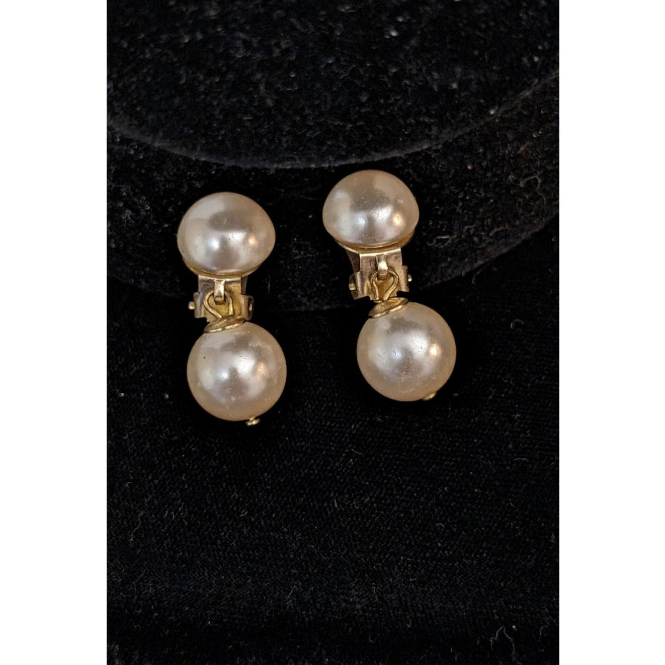 Two Pair Vintage 50s 60s Clip On Gold Tone Dangle Earrings