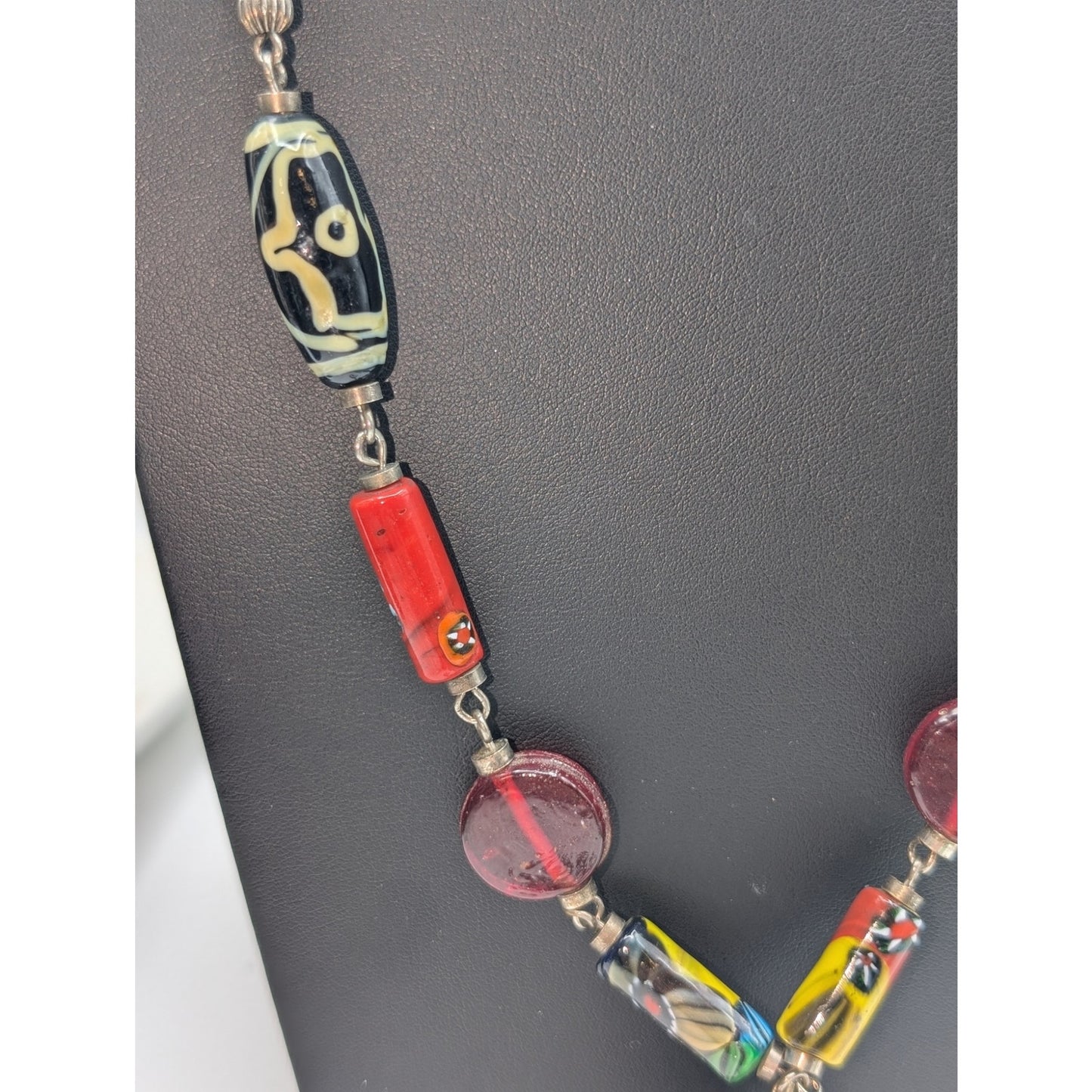 Antique/Vtg Murano Venetian Millefiori African Trade Beads Dangle 34" Necklace