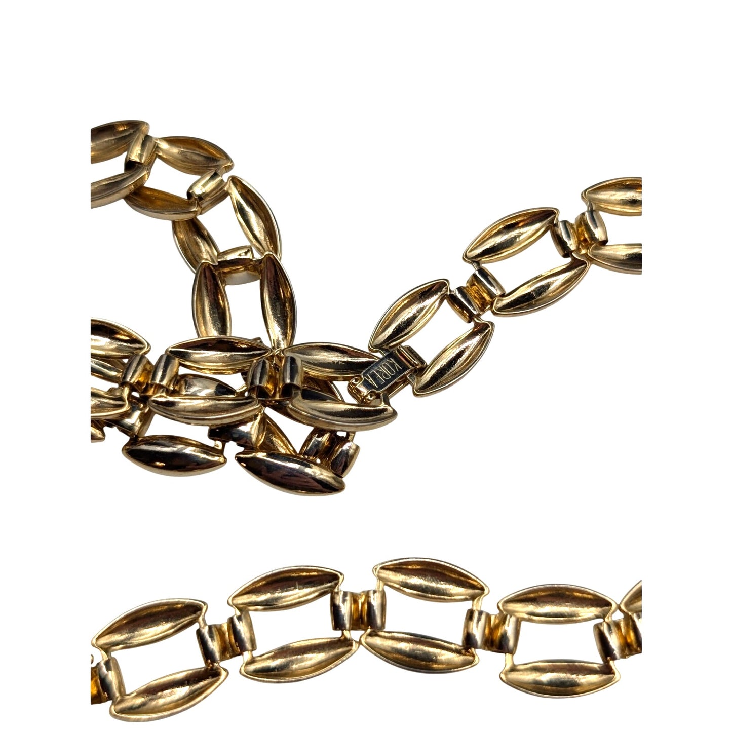 Vintage Polished Gold Tone Oval Link Fold Over Clasp Collar Chain 18" Necklace