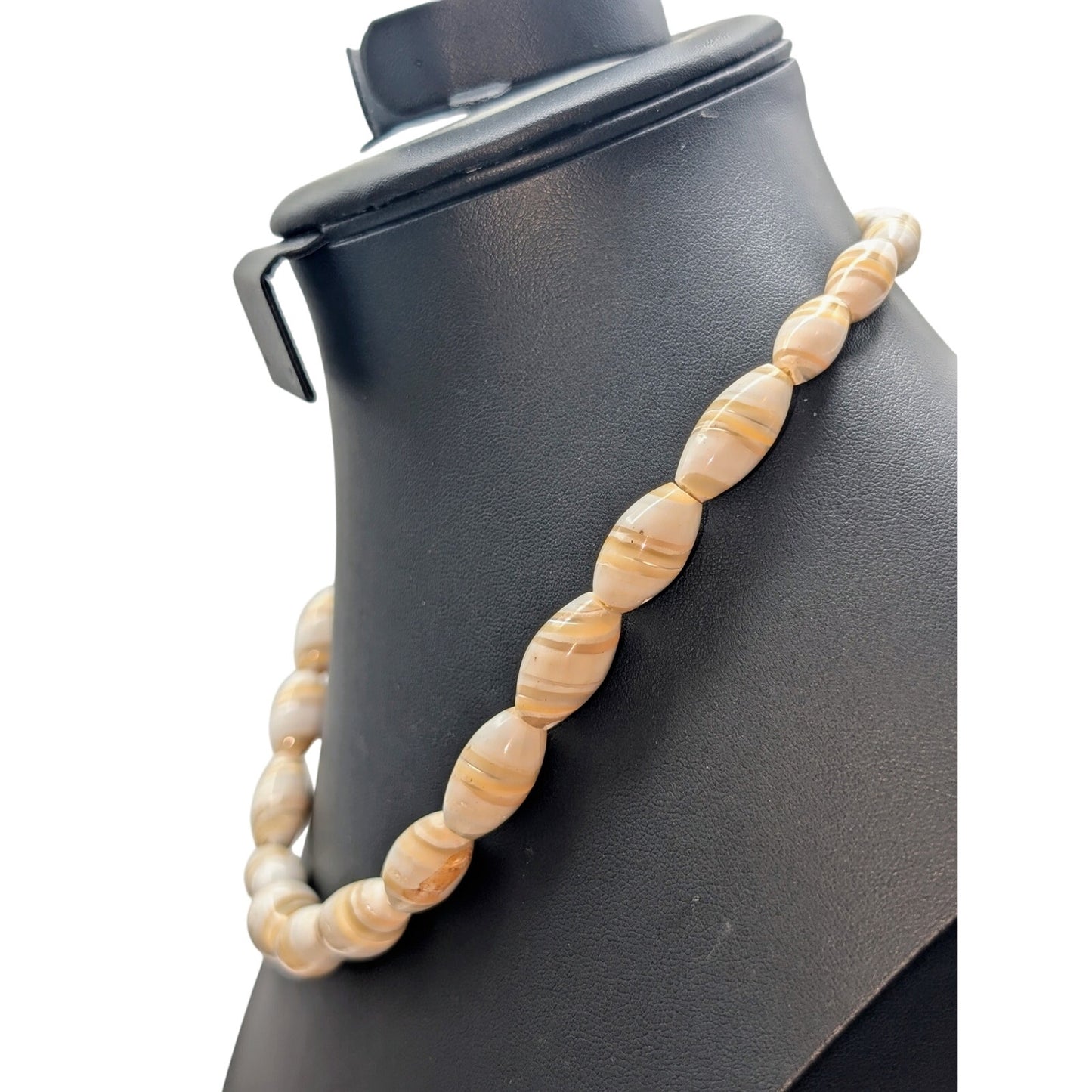 Vintage Hand Carved Balamuti Mother of Pearl Graduated Elongated Bead Necklace