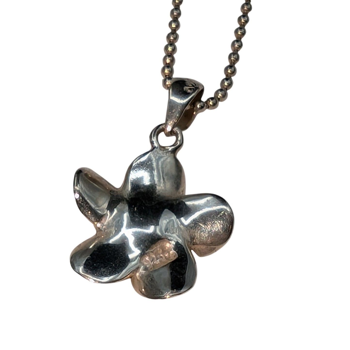 Vintage 925 Sterling Silver CZ Flower Pendant Bead Ball Chain 16" Necklace