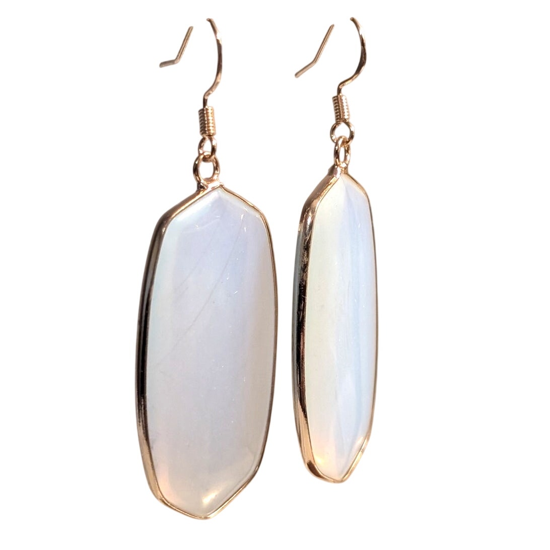 925 Sterling Vermeil Milky Blue Glass Dangle Earrings